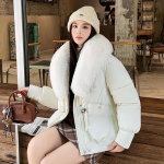 Streetwear Suure karvakraega udusulega puuvillase polsterdusega jakk Naiste talvine l&uuml;hike parka Paks soe mantel Naiste moer&otilde;ivad 2XL beež