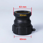S60*6 IBC Paagi Adapter PP Materjal Camlock Liitmik, T&uuml;&uuml;p C, 64mm Emane Camlock &Uuml;hendus X 1 1.5'' 2 Vooliku Otsik punane