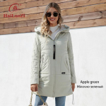 HaiLuoZi 2023 uus kevadjope naiste &otilde;hukesed parkad, keskmise pikkusega vabaaja v&auml;lir&otilde;ivad kapuutsiga t&otilde;mblukuga kvaliteetsed tepitud naiste mantlid 7063-1 L &otilde;unaroheline v&auml;rv