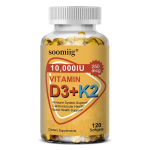 D3-vitamiin 10000 R&Uuml; + K2-vitamiin 200 mcg Kaltsium 210 mg 120 kapslit pudelis 120 Capsules yellow