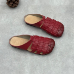 Johnature Ehtne Nahk Kootud Tuhvlid K&auml;sit&ouml;&ouml;na Valmistatud Mugavad Hingavad Pehme Tallaga Naiste Slip-on Kingad 35 punane