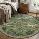 Cottagecore Esteetiline Kodu Dekoor Lind Granaat&otilde;un &Uuml;mar Vaip Vintage Botaaniline Lilleline Pehme Libisemisvastane Vaip Elutoa jaoks 120cm x 120cm
