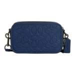 COACH WyattSignature 19 Tr&uuml;kitud Logoga Sile Vasikanahast &Otilde;la-Crossbody Kott V&auml;ike Meeste Sinine sinine