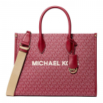 MICHAEL KORS Mirella Metallist Signatuurlogo T&otilde;mblukuga K&auml;ekott T&otilde;mblukuga K&auml;ekott Ostukott Kaetud L&otilde;uendist &Otilde;lakott Keskmine Naiste Kirsipunane kuld