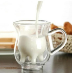 Creative Cow kahekihiline klaasist koorekann 250 ml Lovely piimakann, mahl, tee kohvitass l&auml;bipaistvast klaasist kruusiga piimavahustaja kann 1PCS