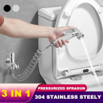 3-in-1 2 funktsiooniga WC bidee loputuskomplekt ja 2 m PVC voolik Roostevabast terasest vannitoa bidee pihusti Messingist kraan must