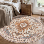 Vintage boheemlaslik medaljoniga &uuml;mmargune vaip soojades terrakota ja sinistes toonides magamistoa v&otilde;i elutoa jaoks 150cm x 150cm gray