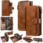 Luksuslik eemaldatav retro nahast &uuml;mbris iPhone 16 15 14 Pro Max 7 8 XR Xs Max 11 12 13 Mini 14 Plus jaoks Kate Lukuga Rahakott for iPhone 16 Plus pruun