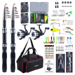 Goture Kalastuskomplekt Kalastuskepikomplekt Sisaldab 2 s&uuml;sinikkiust teleskoopkalastuskepi 2 spinningut 2 rulli nailonist kalastuslanti 900D Oxfordi hoiukott ja