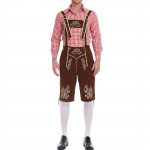 Meeste traditsiooniline Baieri riietus Lederhoseni komplekt tikitud trakside ja ruudulise s&auml;rgiga, sobib Oktoberfestile ja kost&uuml;&uuml;mipidudele L pruun