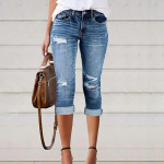 Naiste Riided Vabaaja Alaosad Teksap&uuml;ksid Caprid P&uuml;ksid Naistele Moodne Elegantne Rebitud Madala V&ouml;&ouml;kohaga Caprid Denim Skinny P&uuml;ksid S