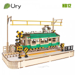 Ury 3D puidust pusle Linnasari Vintage Retro Kollane tramm Sakura trammiteejaama mudel Montaaž Lauakaunistus Kingitused t&auml;iskasvanutele