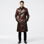 K&auml;sitsi valmistatud meeste ehtsast lambanahast trench-coat pruun stiilne slim fit S pruun