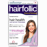 Wellwoman Hairfollic toidulisandid t&auml;iustatud juuste toitumise valemiga naistele, sisaldades biomariini kollageenikompleksi, biotiini ja tsinki, mis toetavad juuste g
