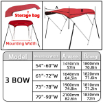 600D 3/4 Kaarega Bimini Katte Kott + Bimini Katte Hoiukoti Kate UV-kindel Tolmukindel Veekindel Jaht Paadi Kate T&otilde;mblukuga 3 BOW Red 54-60W white