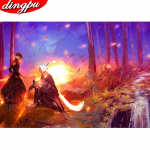 DINGPU t&auml;ispuurimise &uuml;mmargune teemantmaaling 5D teemantkunsti tikandid maastiku kodukaunistus 20X30CM