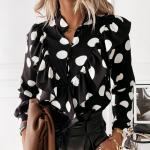 Casual Leopard Dot Print volangpluusis&auml;rk S&uuml;gistalvine pikkade varrukatega naiste s&auml;rgid Elegantsed kontorinaised V-kaelusega n&ouml;&ouml;biga topsid Blusa L