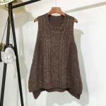 S&uuml;gis- ja talveriided Paks villane vest Naiste kootud vest lahtine suur &uuml;mar kaelus metsvesti pikas osas One Size khaki