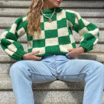 Roheline malelauaga silmkoeline naiste Korea moe kampsun O-kaelusega pikkade varrukatega paks soe ruuduline pullover džemper One Size roheline