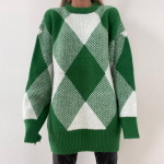 S&uuml;gistalvine uus naiste Korea poolkilpkaelusega kampsun, avar roheline teemant-pullover One Size roheline