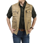 Suure suurusega meeste kevadine vabaaja mitme taskuga puuvillane vest XXXL khaki
