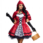 (SU)Naiste Halloweeni kost&uuml;&uuml;m, Cosplay Ball Party kapuutsiga sidemega r&auml;tikuga kleit S punane