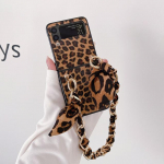 Naine Seksikas Leopard Print Pu nahast telefoni&uuml;mbris Samsung Galaxy Z Flip 3 4 5g tagakaas kaasaskantava siidisallide ketiga For Samsung Z Flip 4