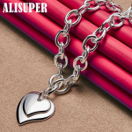 925 h&otilde;bedane kahekordse s&uuml;damega ripats 18 tolli ketiga kaelakee ehted 45cm