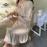 Prantsuse V-kaelusega pikkade varrukatega &uuml;hev&auml;rviline naiste vabaaja pikk pidukleit S must