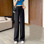 Suurem&otilde;&otilde;dulised kottis laia s&auml;&auml;rega p&uuml;ksid vabaaja elastsed k&otilde;rge v&ouml;&ouml;kohaga sirged pantalonid naiste suvised p&uuml;ksid Korea dressip&uuml;ksid S must