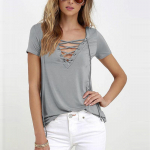 Naiste V-kaelusega rists&auml;rgi suvised l&uuml;hikeste varrukatega T-s&auml;rk S must