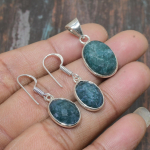 Skota Emerald Gemstone k&auml;sitsi valmistatud soliidne 925 sterling h&otilde;beripats + k&otilde;rvar&otilde;nga ehete komplekt