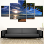 Seinakaunistus Kodukujundus Elutuppa 5-osaline HD-prindiga maal Troopiline rand Palmid P&auml;ikeseloojang Merevaade Maastik L&otilde;uend Ilma raamita Ilma raamita 40x60cm*2 40x80cm*2 40x100cm*1 gray