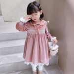 T&uuml;drukute sametkleit Lolita Printsess Tikitud Paksud Kleidid Lastemood S&uuml;gistalvine Pits Peter Pan krae kleit Lasteriided 6T roosa