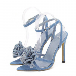 Eilyken CRYSTAL Flower pahkluu pandla rihm &otilde;hukesed kontsad teksasandaalid naiste terava varbaga peole naiste kingad Sandalias Mujer 42 sinine