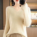 YYFS Naiste mood vabaaja &uuml;hev&auml;rvilised s&uuml;gistalvised pikkade varrukatega V-kaelusega kampsunid M beež