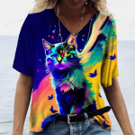 Naiste T-s&auml;rk Kawaii Cat Print 3D T-s&auml;rk Top T&uuml;drukute Y2k Riietus Suvine l&uuml;hikeste varrukatega T-s&auml;rk V-kaelusega Casual Holiday Naiste T-s&auml;rk 2XL