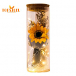 Konserveeritud lillega klaasist soovipudel, igavene roosilill, LED-valgus, romantiline kingitus armastatud s&otilde;pradele F