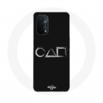 M&auml;ngu Oppo A74 5G Squid Game logo s&uuml;mbolid ruudukujuline ring kolmnurk Must taust