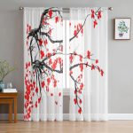 Punased kirsi&otilde;ied Lilleline l&auml;bipaistev kardin magamistuppa T&uuml;llist Voile kardin k&ouml;&ouml;ki elutuppa Dekoor Aknakate 135W x 137H(cm) white