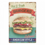 Hamburgeri metallist plekksilda tahvel Vintage Burgerid ja friikartulid Metallplaadi plakat K&ouml;&ouml;k Restoran Poe Seinakaunistus 20x30cm
