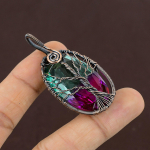 Natural Bi Color Tourmaline Gemstone Copper Wire Wrap Jewely Pendant 2.3 i7t41