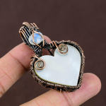 Natural Mother Of Pearl, Moonstone Gemstone Copper Wire Wrap Pendant 2.28 m1e77