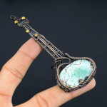 Natural Guitar Tibetan Turquoise Handmade Copper Wire Wrap Pendant 4.33 l6t38