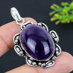 Natural Sage Amethyst Gemstone 925 Sterling Silver Gift Pendant 2.17 k1y56