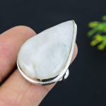 Natural Rainbow Moonstone Gemstone 925 Sterling Silver Ring Size 8.5 m0v38