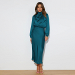 Naiste kevad-&otilde;htukleit T&auml;islaternate varrukatega Elegantne p&auml;itsetega A-joon k&otilde;rge v&ouml;&ouml;kohaga pikad &uuml;hev&auml;rvilised kleidid L j&auml;rve sinine v&auml;rv