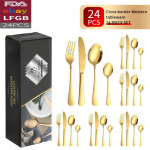 Roostevabast terasest s&ouml;&ouml;giriistad nuga kahvel lusikas lauan&otilde;ude komplekt l&auml;&auml;ne toidu s&ouml;&ouml;giriistad 24 komplekti 24set kuld