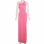 Naiste suvine &otilde;htukleit varrukateta elegantne p&auml;itsetega A-joon k&otilde;rge v&ouml;&ouml;kohaga pikad &uuml;hev&auml;rvilised kleidid L roosa