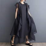 varrukateta Suures suuruses Black Mesh vintage uus kleit naiste vabaaja avar pikk suvekleit